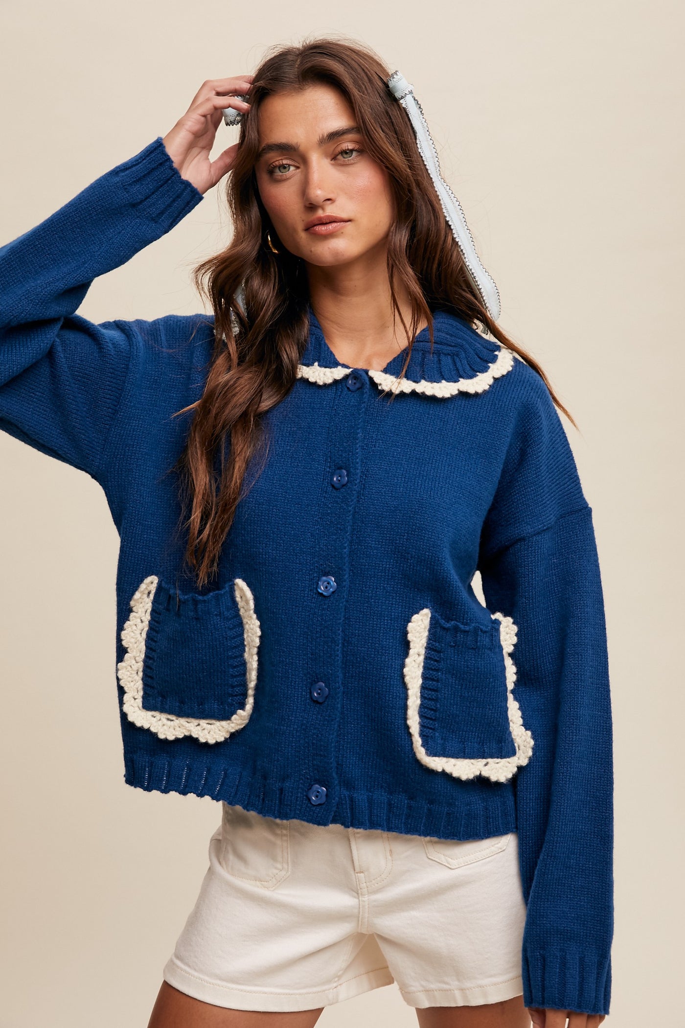 Talley Scalloped Collar Blue Cardigan