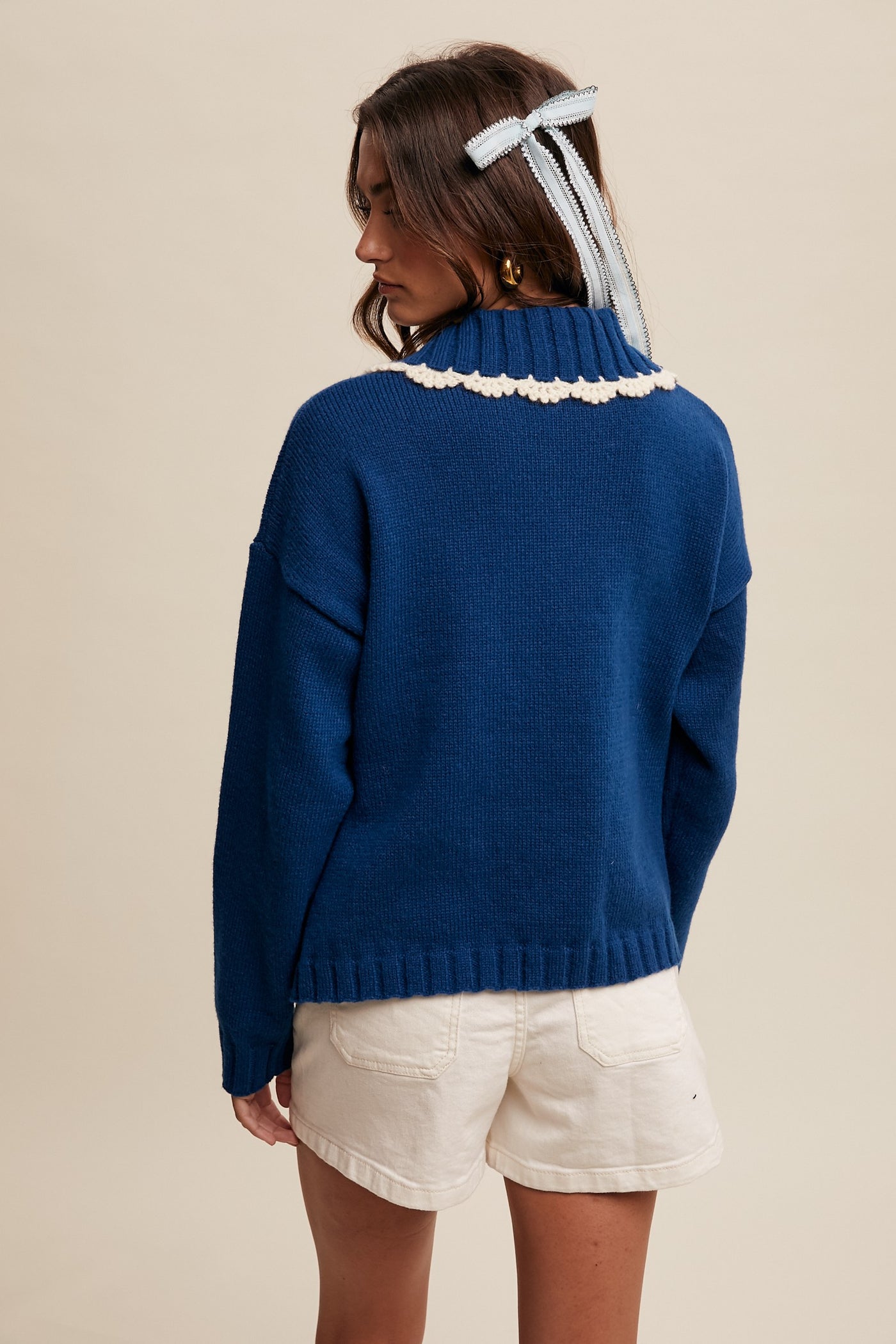 Talley Scalloped Collar Blue Cardigan