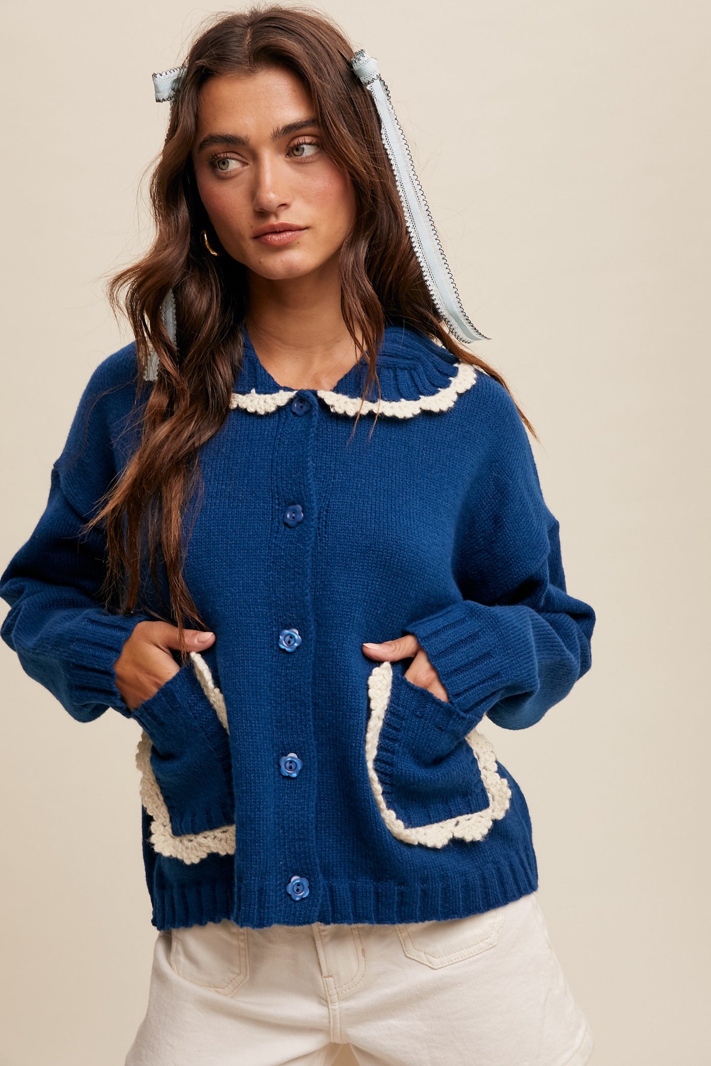 Talley Scalloped Collar Blue Cardigan