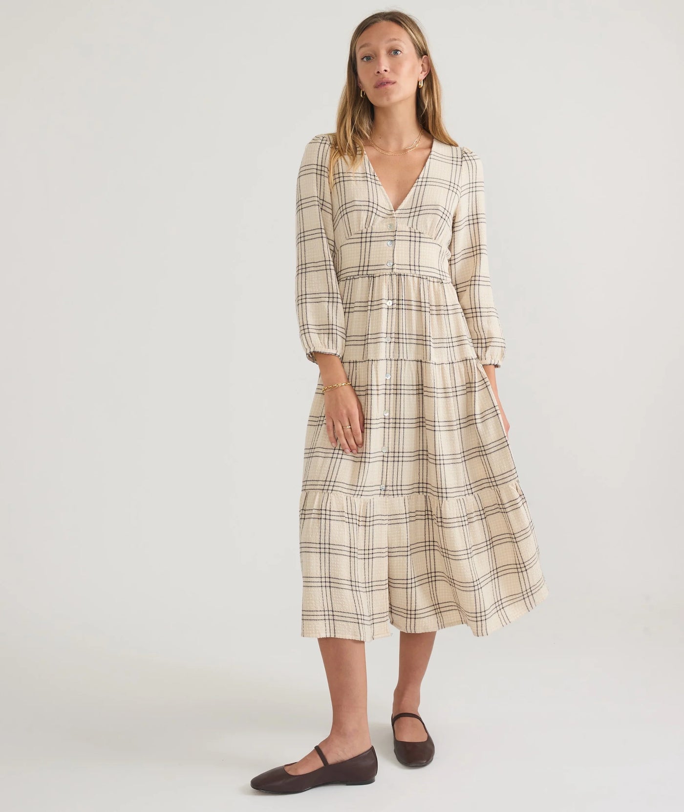 Maeve Maxi Dress -Cream Windowpane