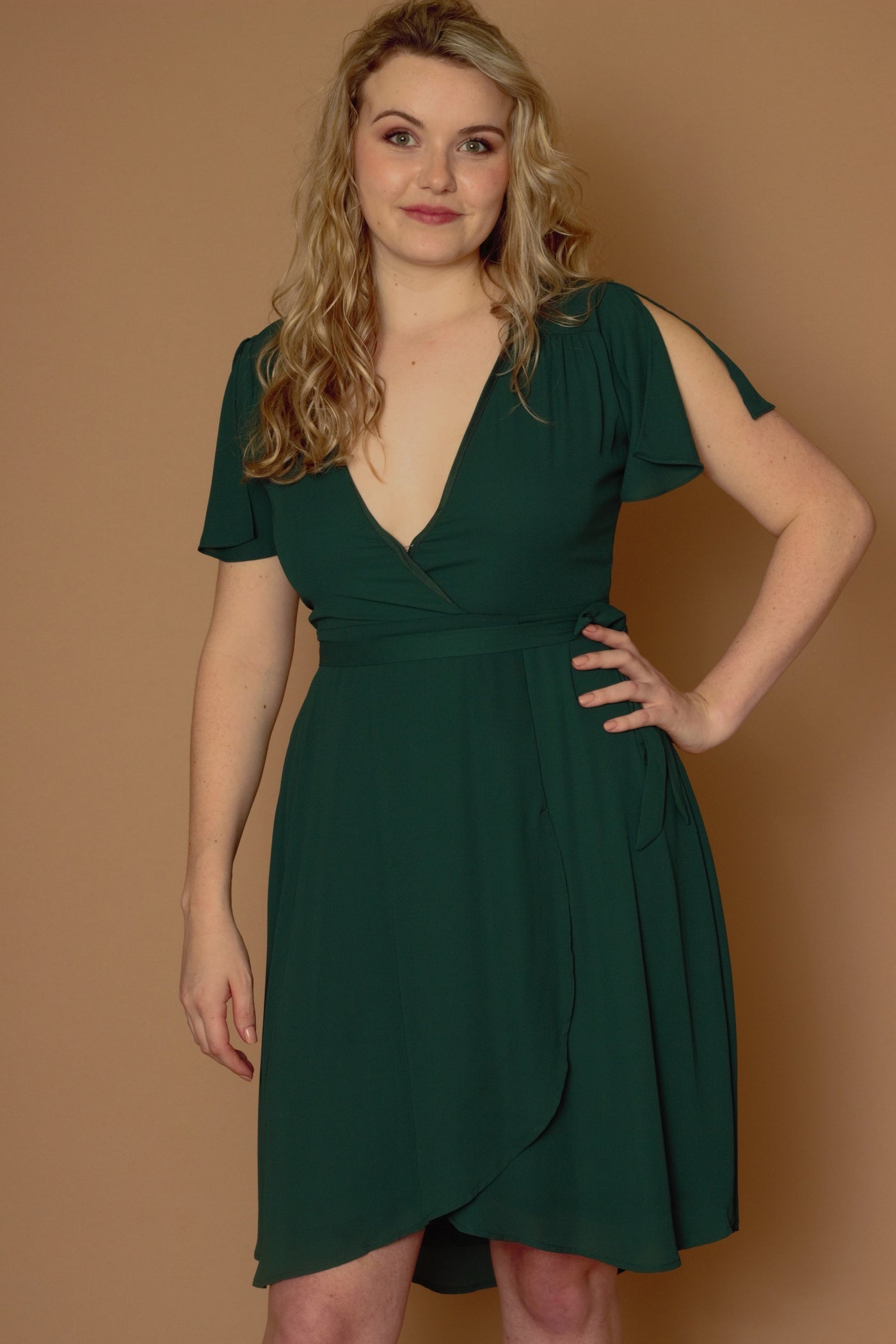 Hayes Flutter Sleeve Wrap Dress