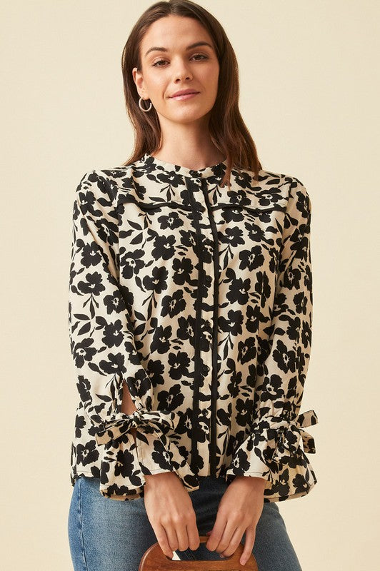 Lilith Ivory Black Floral Blouse