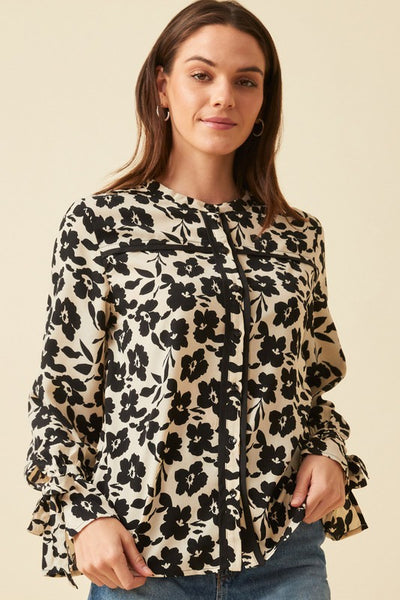 Lilith Ivory Black Floral Blouse