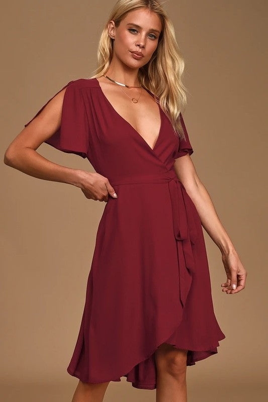 Hayes Flutter Sleeve Wrap Dress