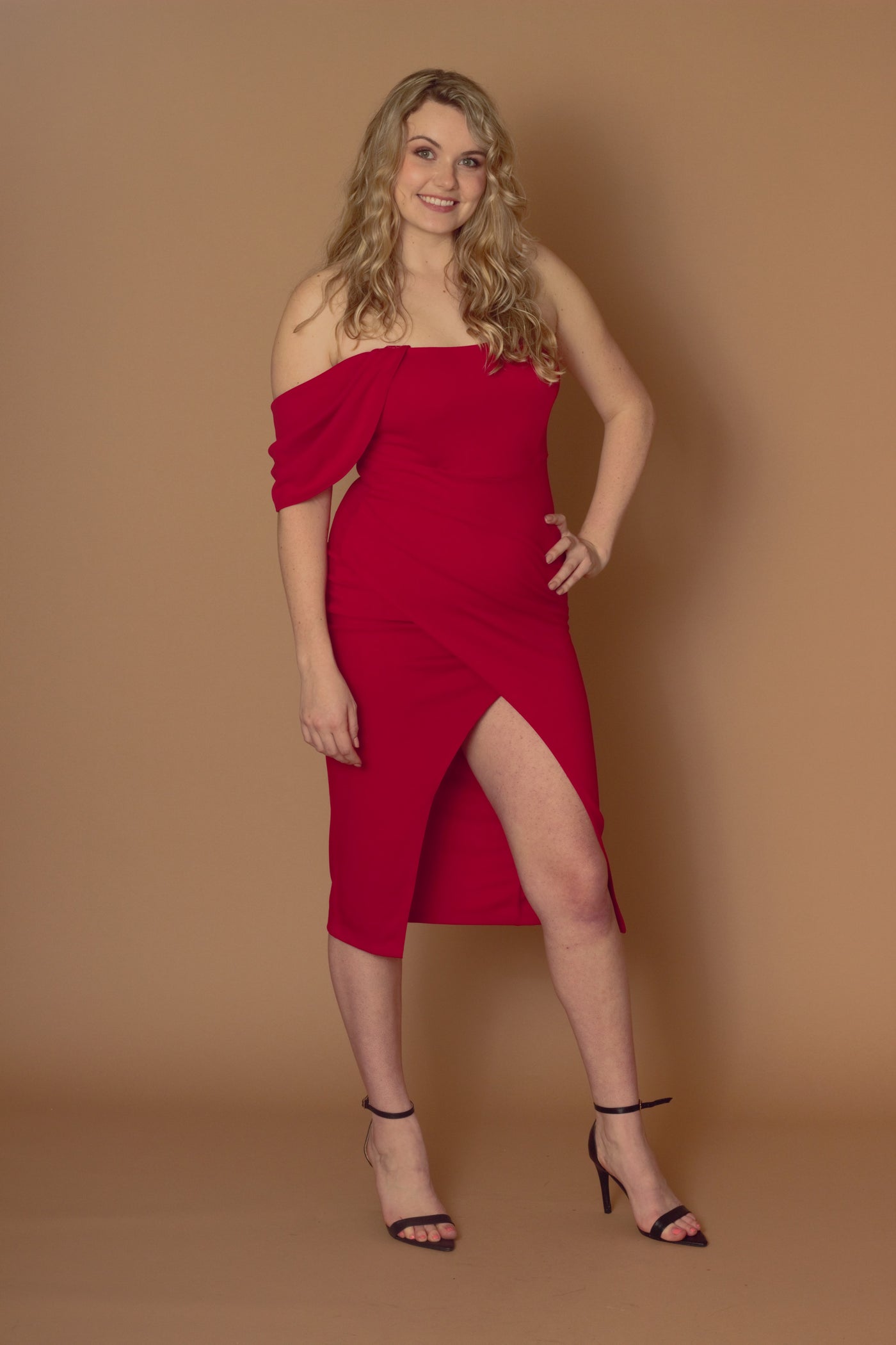 Ivona Red One Shoulder Drape Dress