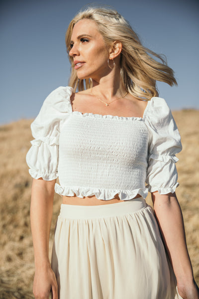 Bailey White Smocked Cropped Top