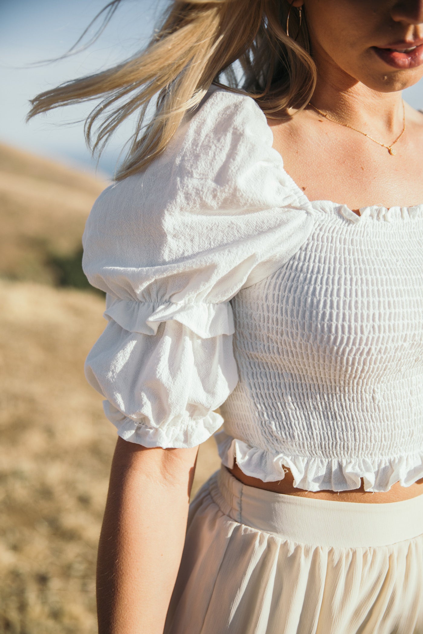 Bailey White Smocked Cropped Top