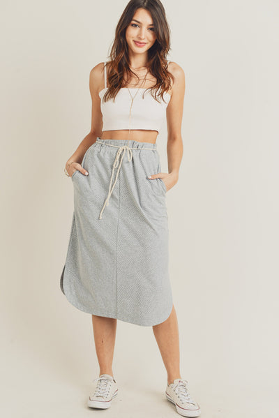 Wren Grey Ivory Stripe Midi Skirt
