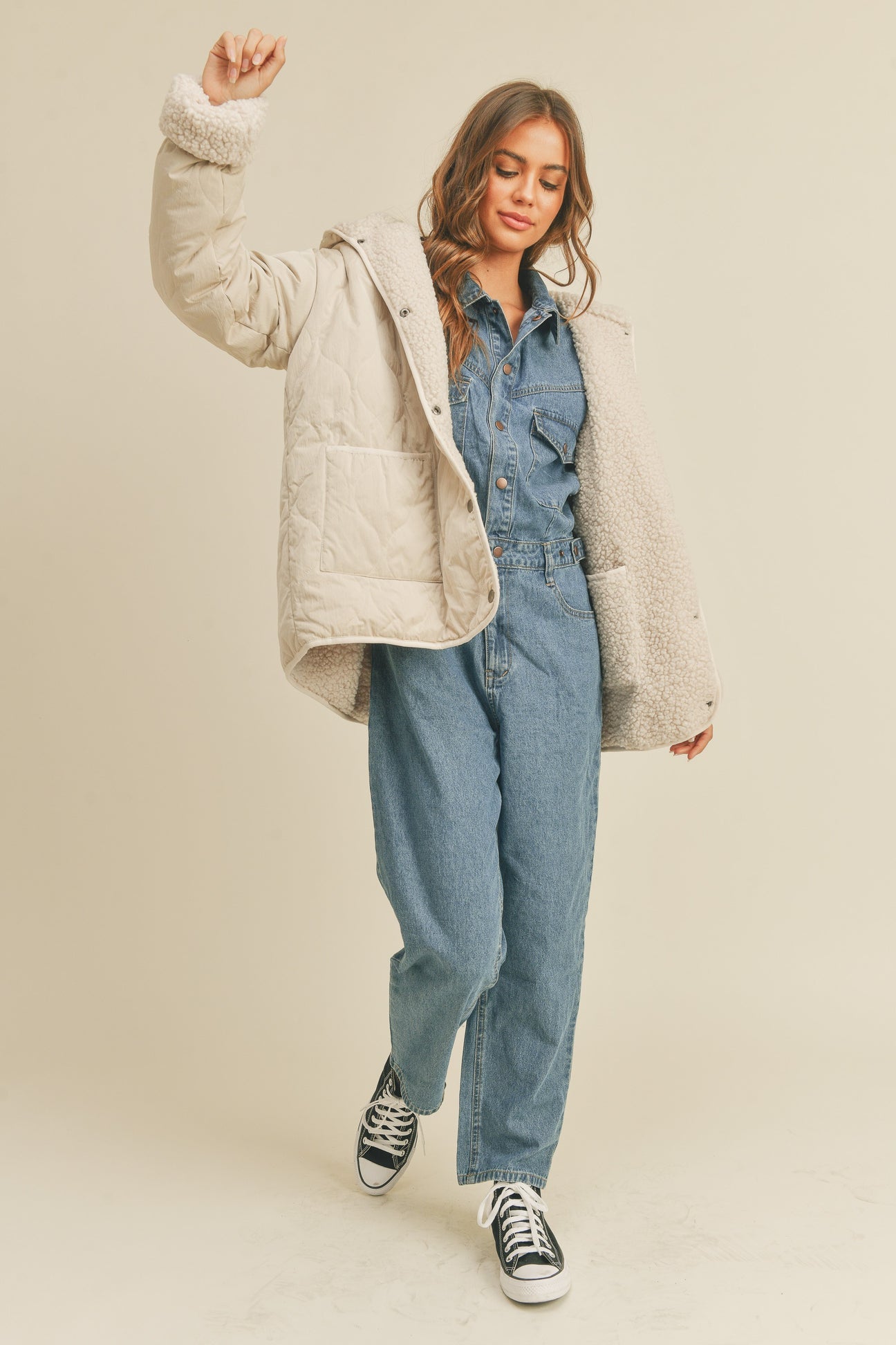 Reversible Beige Quilted Popcorn Jacket