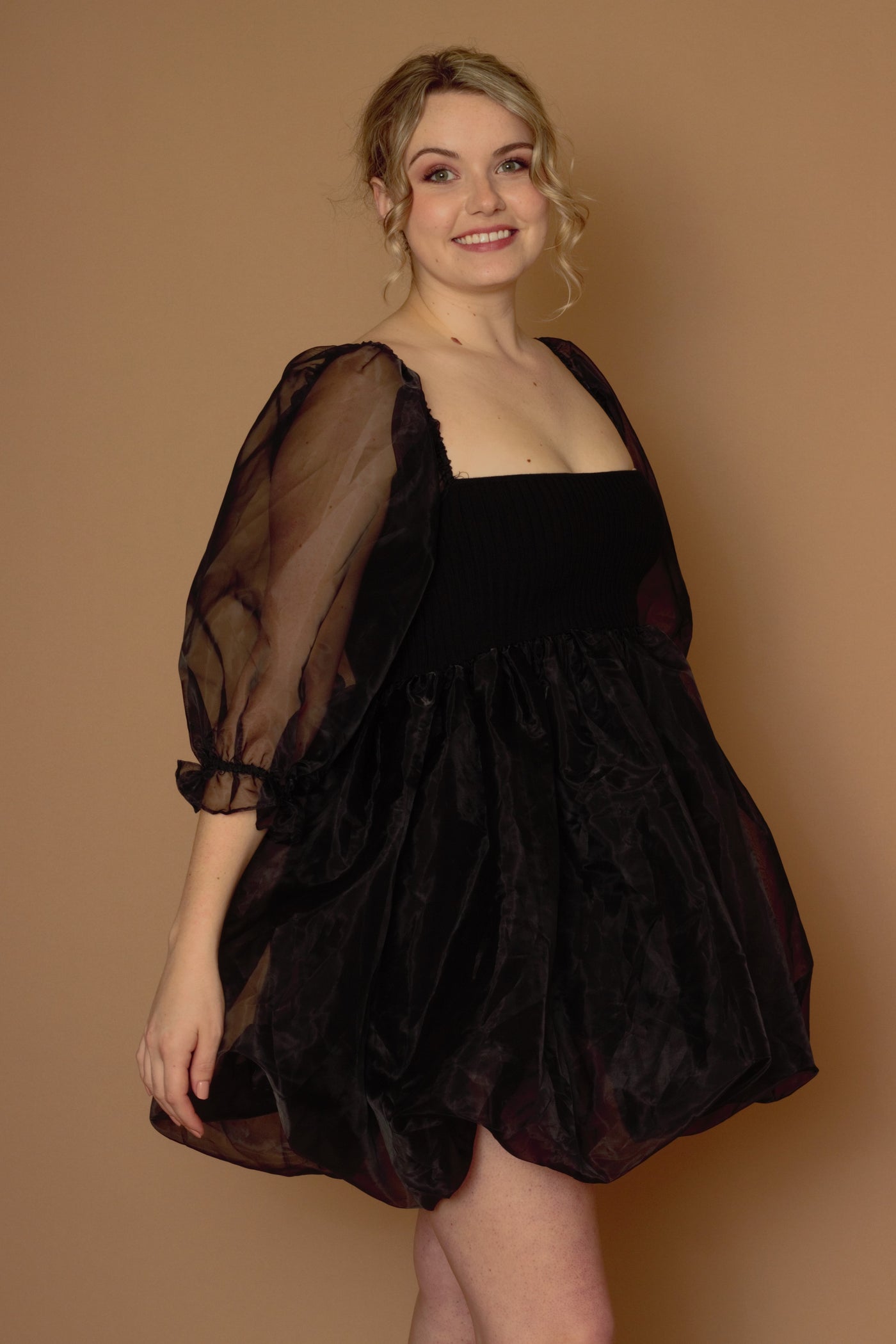 Grace Black Organza Babydoll Mini Dress