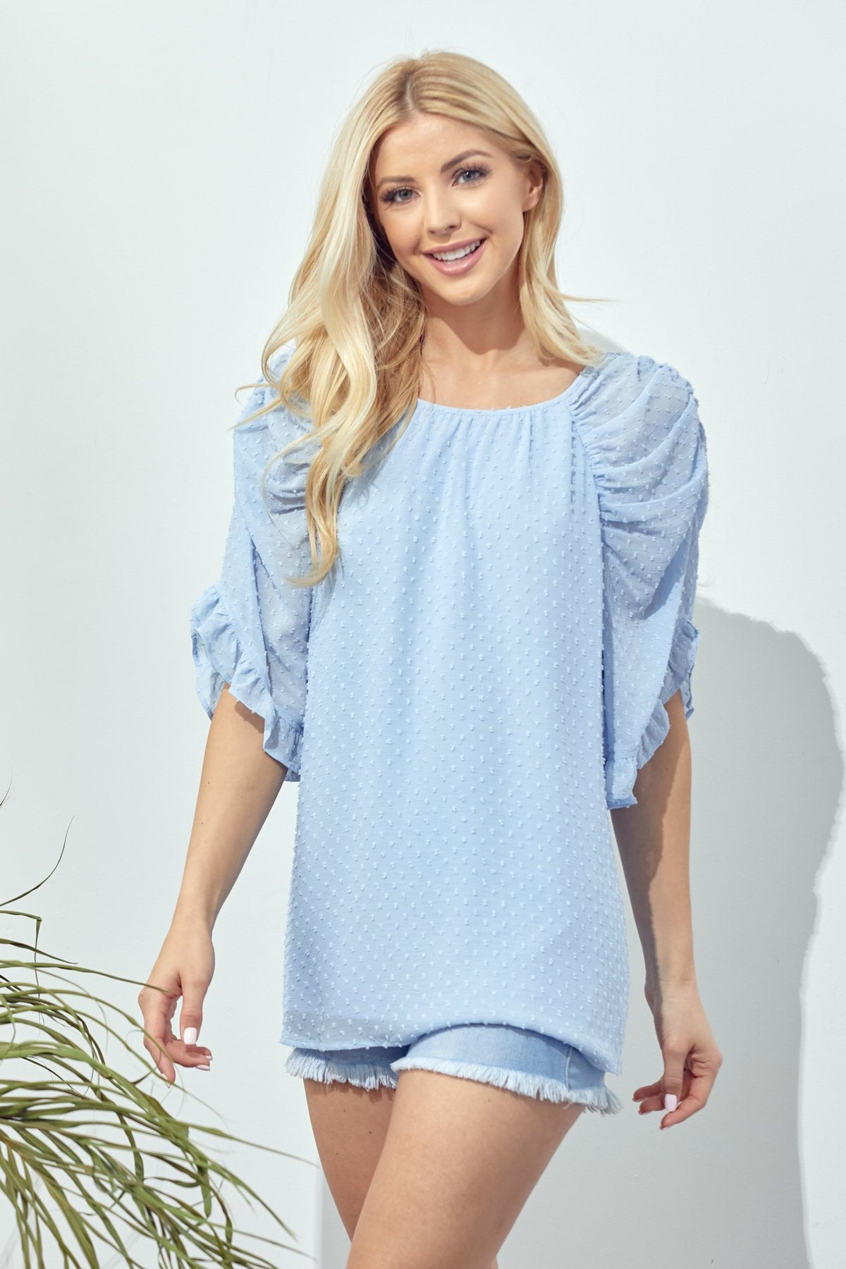 Butterfly Ruffle Sleeves Blouse - Blue, Pink, White