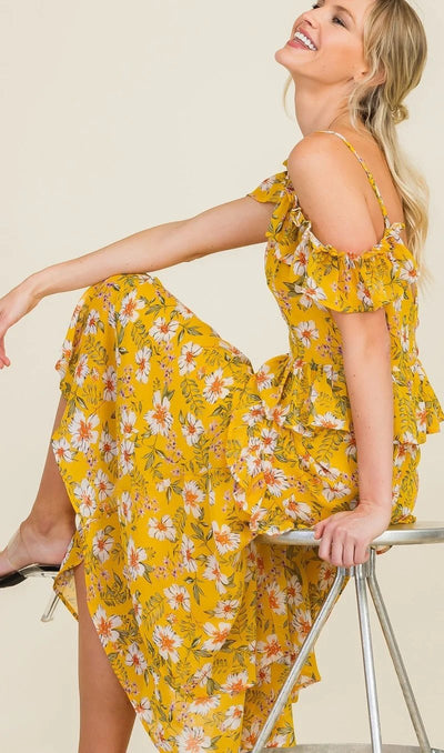 Sunshine Yellow Floral Midi Dress