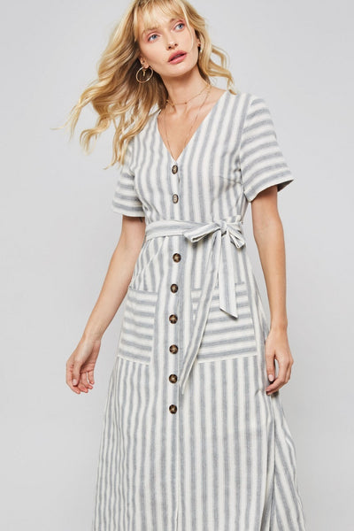 Samora Ivory Grey Stripe Midi Dress