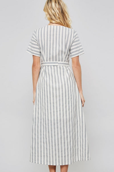 Samora Ivory Grey Stripe Midi Dress