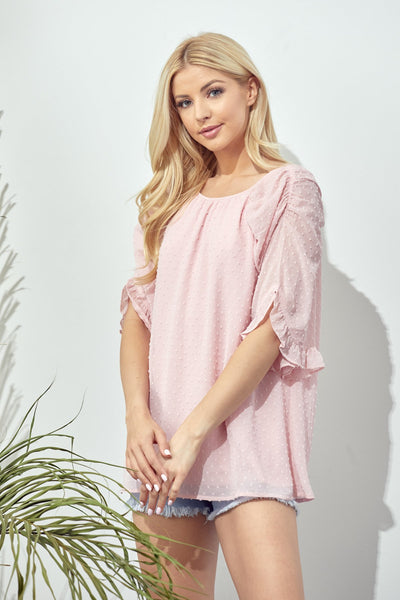 Butterfly Ruffle Sleeves Blouse - Blue, Pink, White
