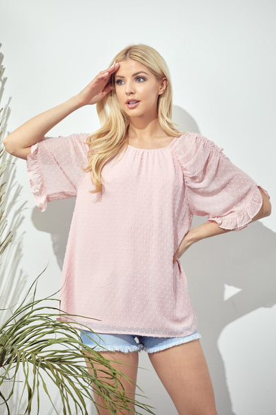 Butterfly Ruffle Sleeves Blouse - Blue, Pink, White