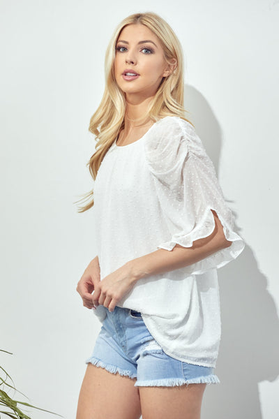 Butterfly Ruffle Sleeves Blouse - Blue, Pink, White