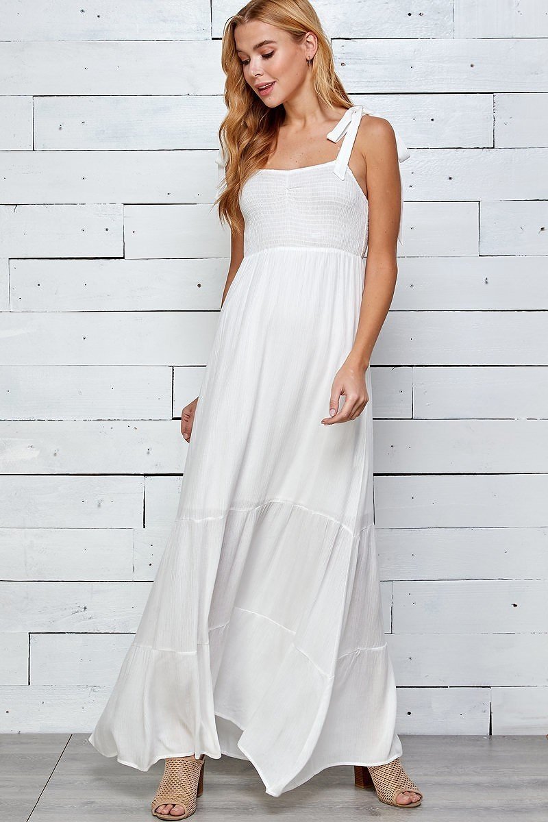 Ursa White Tie Straps Maxi Dress L / White Ursa White Tie Straps Maxi Dress L / White
