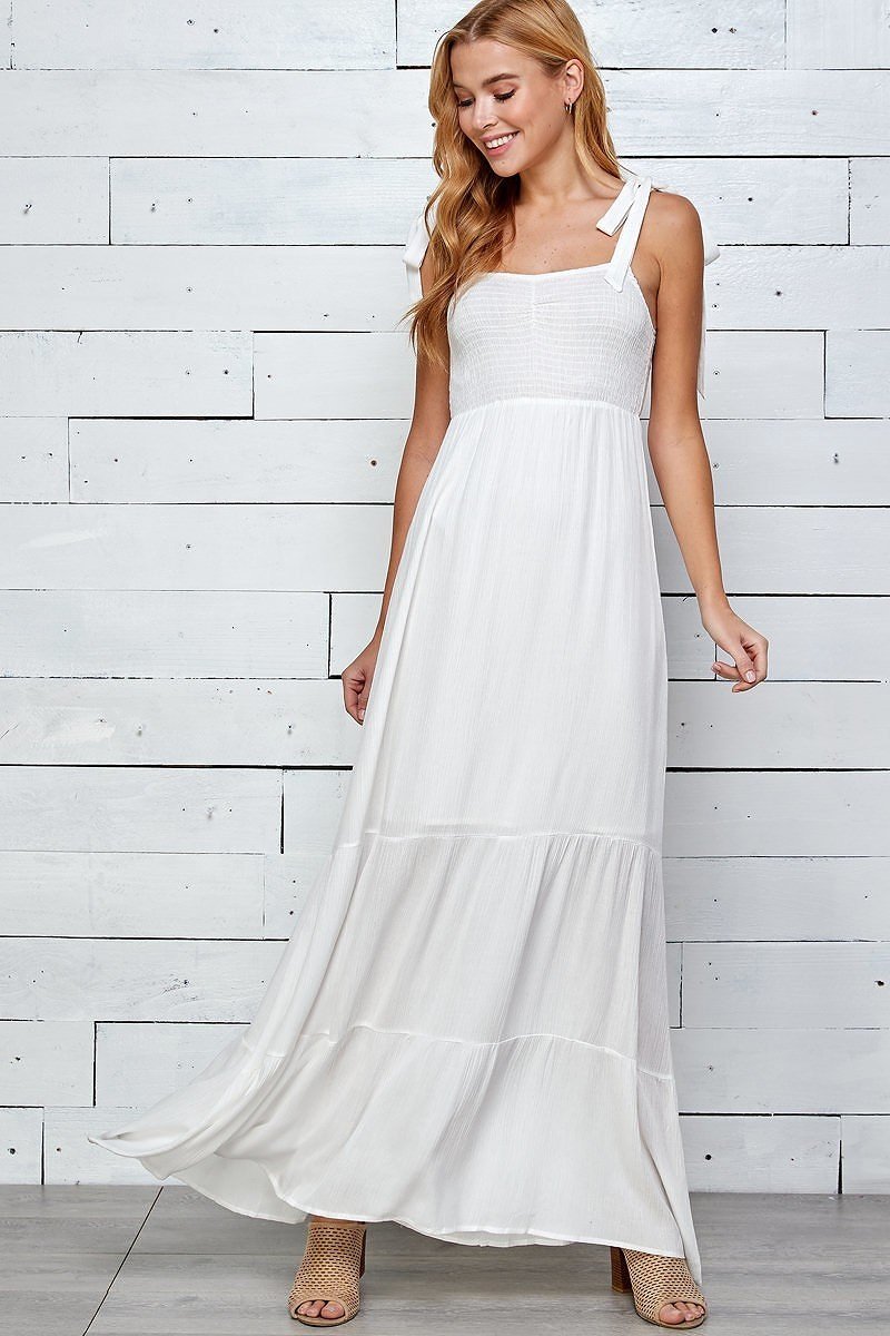 Ursa White Tie Straps Maxi Dress L / White Ursa White Tie Straps Maxi Dress L / White