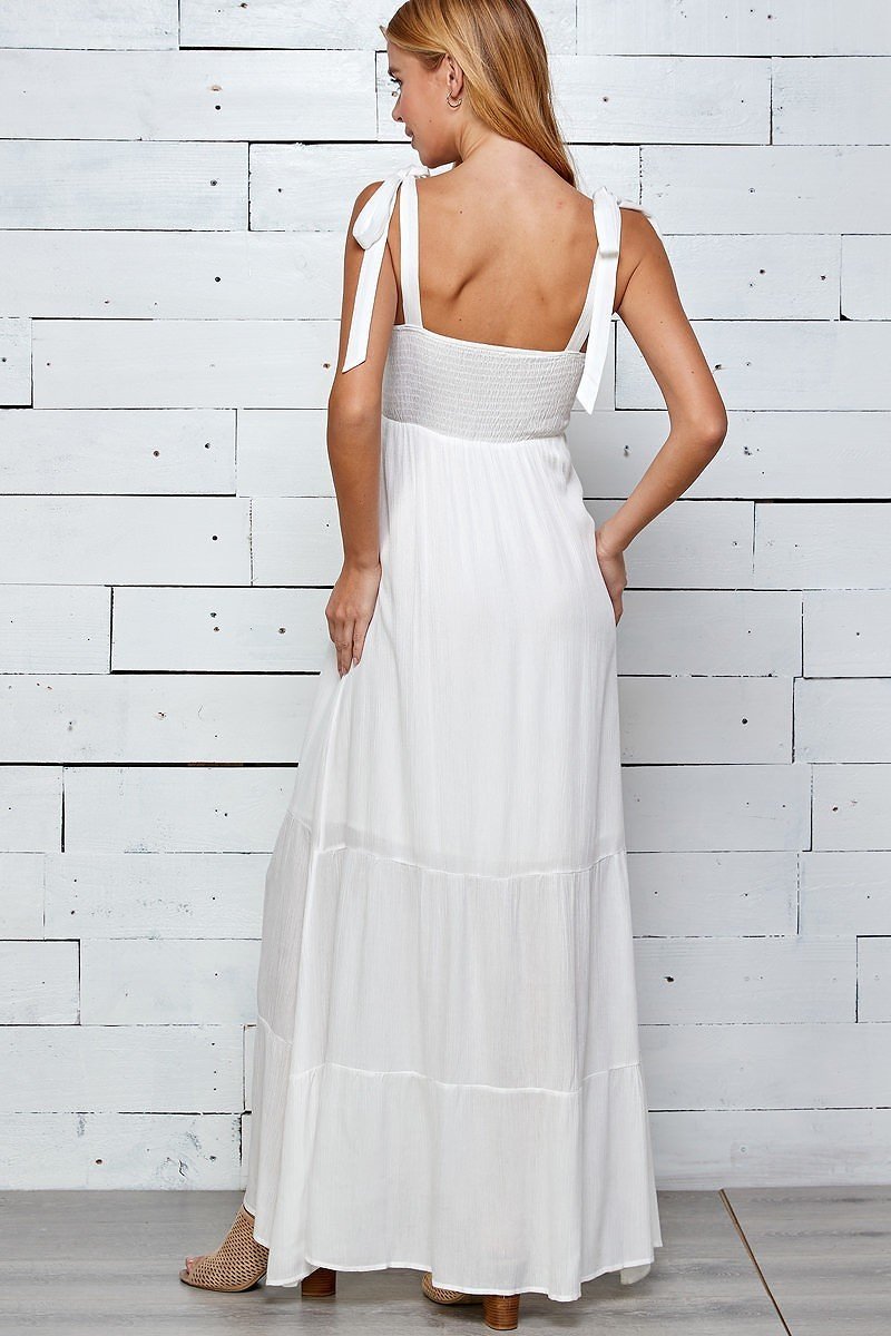 chinese dress ladies Ursa White Tie Straps Maxi Dress L / White